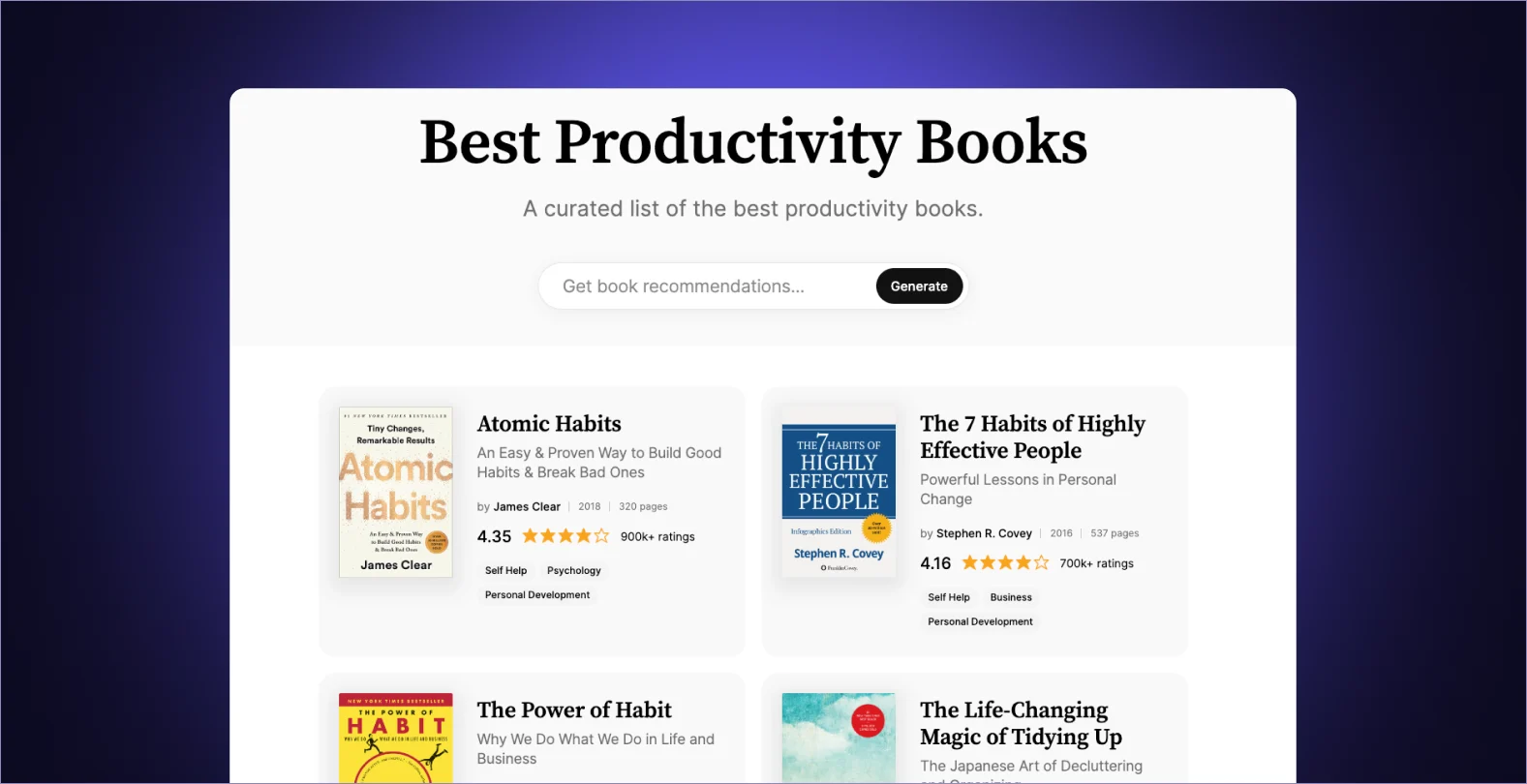 A curated list of top productivity books on SoBrief, a leading book summary website. The image displays multiple book covers and titles, representing a small fraction of the thousands of summaries available on the platform. Each book thumbnail is accompanied by a brief description, showcasing SoBrief's ability to provide diverse, high-quality content across various non-fiction categories, particularly in personal development and productivity.