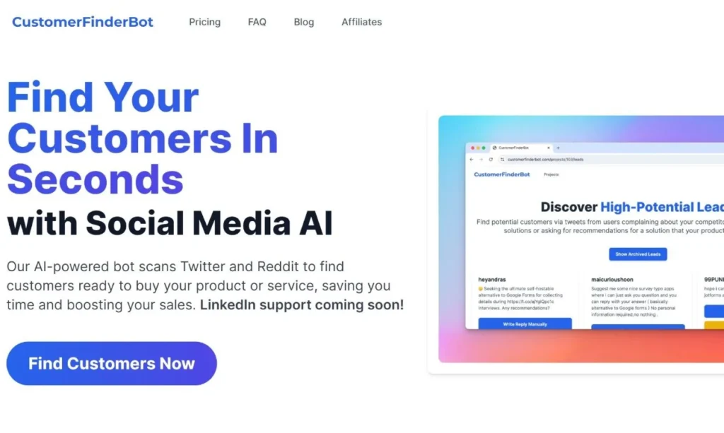 Find potential customers on social media with AI.