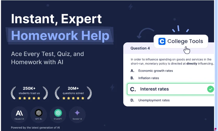 Ace your exams with AI-powered homework help.