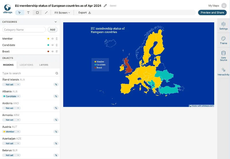 Create color-coded interactive maps in seconds