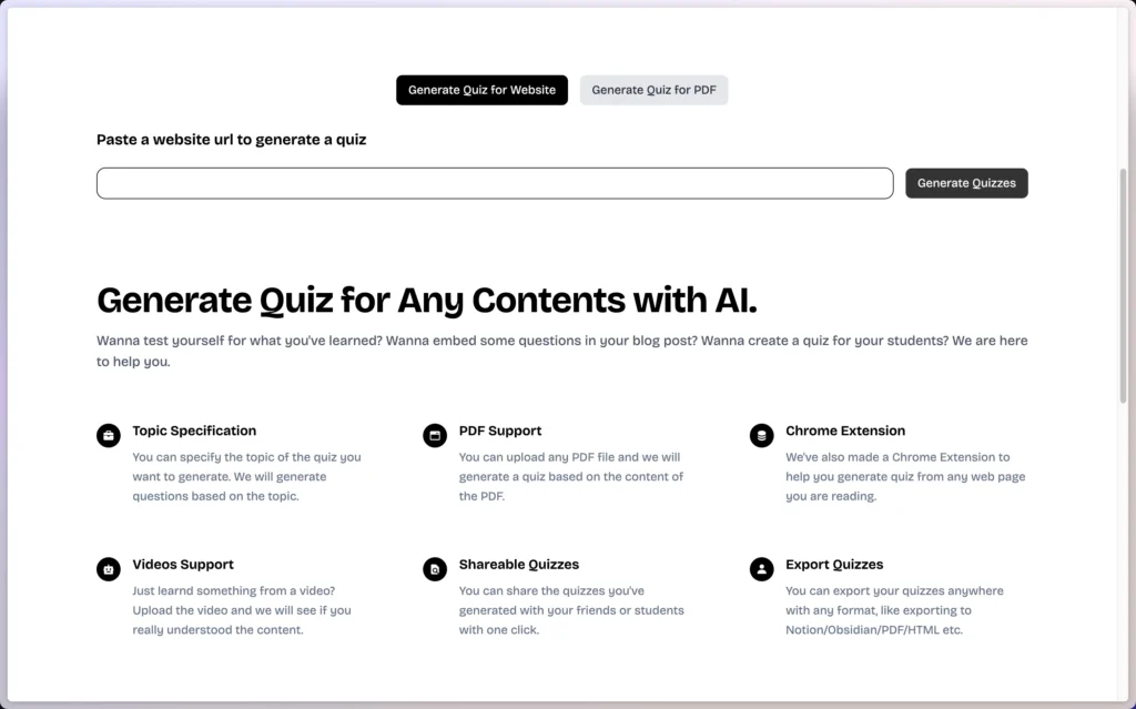 Generate Quizzes for Any Contents with AI